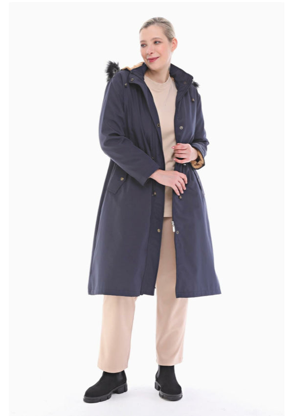 Meghan Fur Coat - Navy Blue